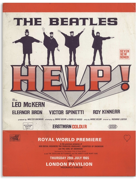 Program to the Royal World Premiere of the 1965 Beatles Film Help! Where The Beatles Were in Attendance